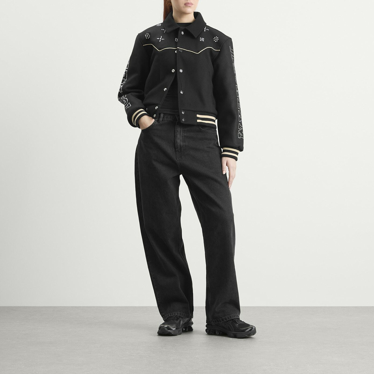 ICECREAM Women's Western Crystal Varsity Jacket in Black