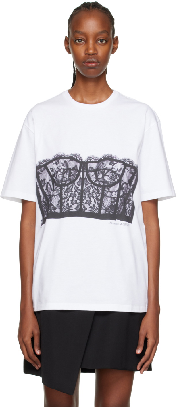 関税込★Alexander mcqueen★LACE CORSET SHORT SLEEVE T SHIRT 0400015467314_WHITEBLACK?wid=