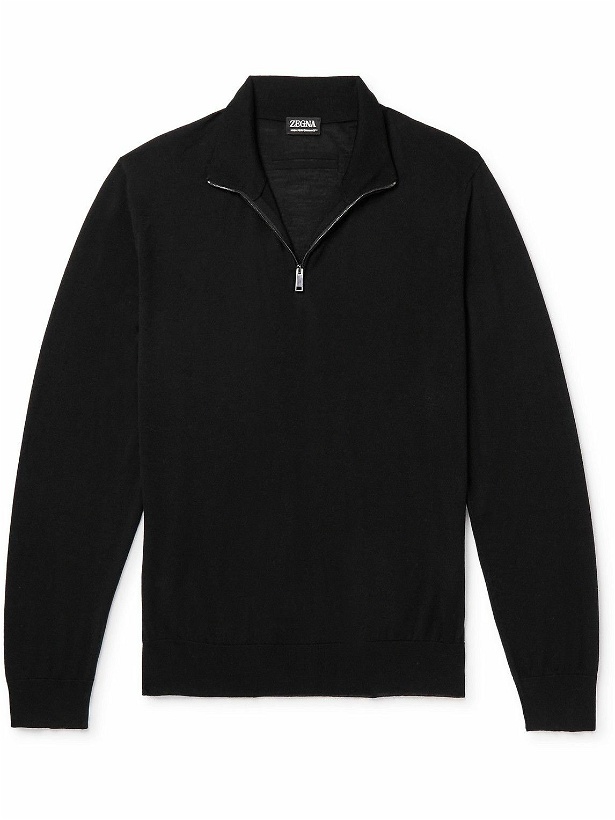 Photo: Zegna - Slim-Fit Wool Half-Zip Sweater - Black