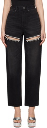 AREA Black Crystal Slit Jeans