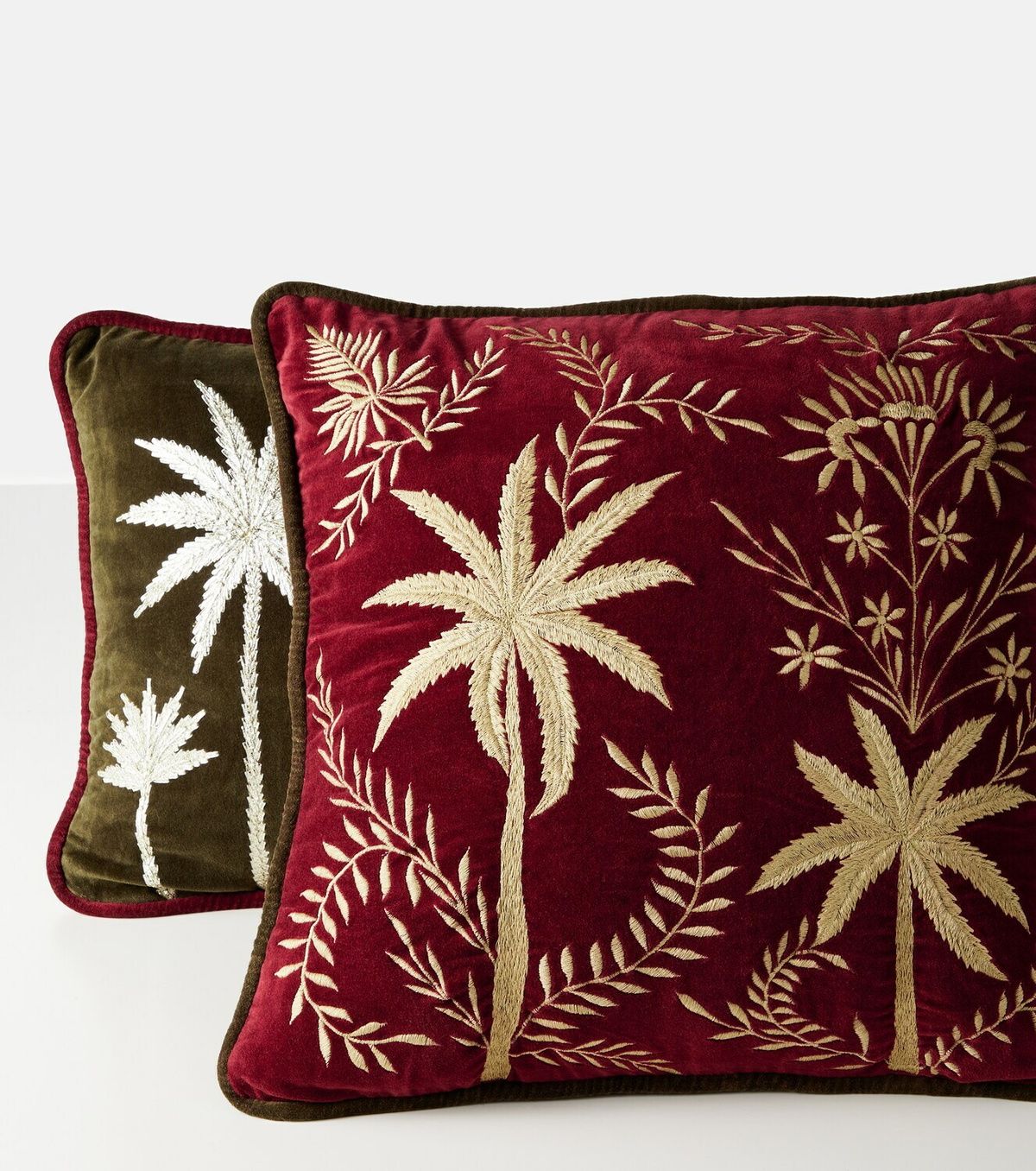 Les-Ottomans Embroidered cotton velvet cushion
