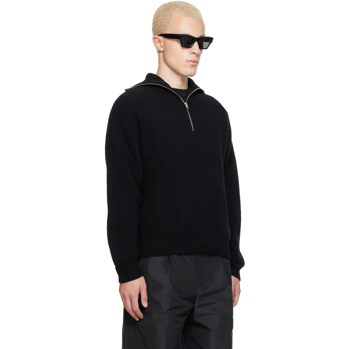 Jil Sander Black LS High Zipped Neck Sweater