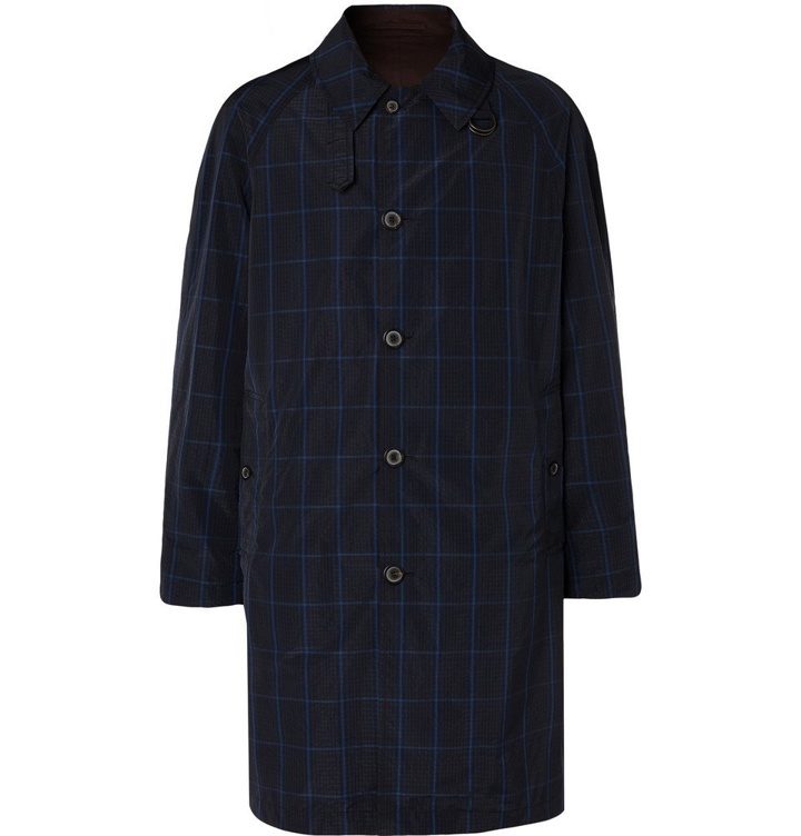 Photo: Lanvin - Reversible Checked Shell and Cotton-Twill Raincoat - Men - Navy