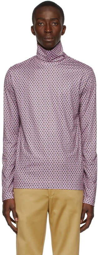 Photo: Dries Van Noten Pink Stretch Printed Turtleneck