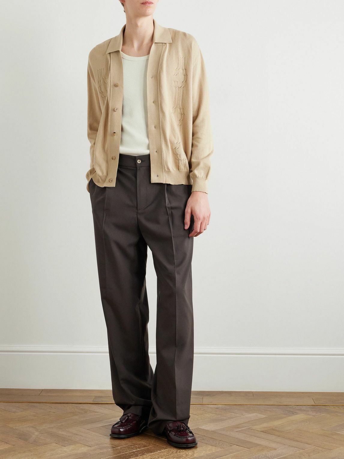 De Bonne Facture - Pointelle-Knit Cotton Cardigan - Neutrals