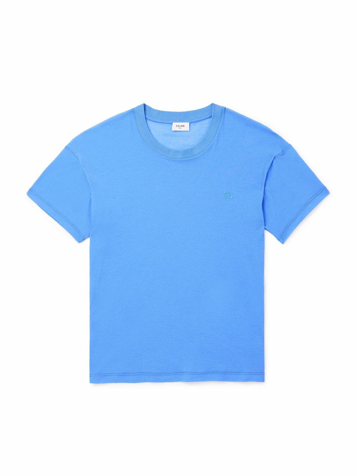 CELINE - Slim-Fit Logo-Embroidered Cotton-Jersey T-Shirt - Blue