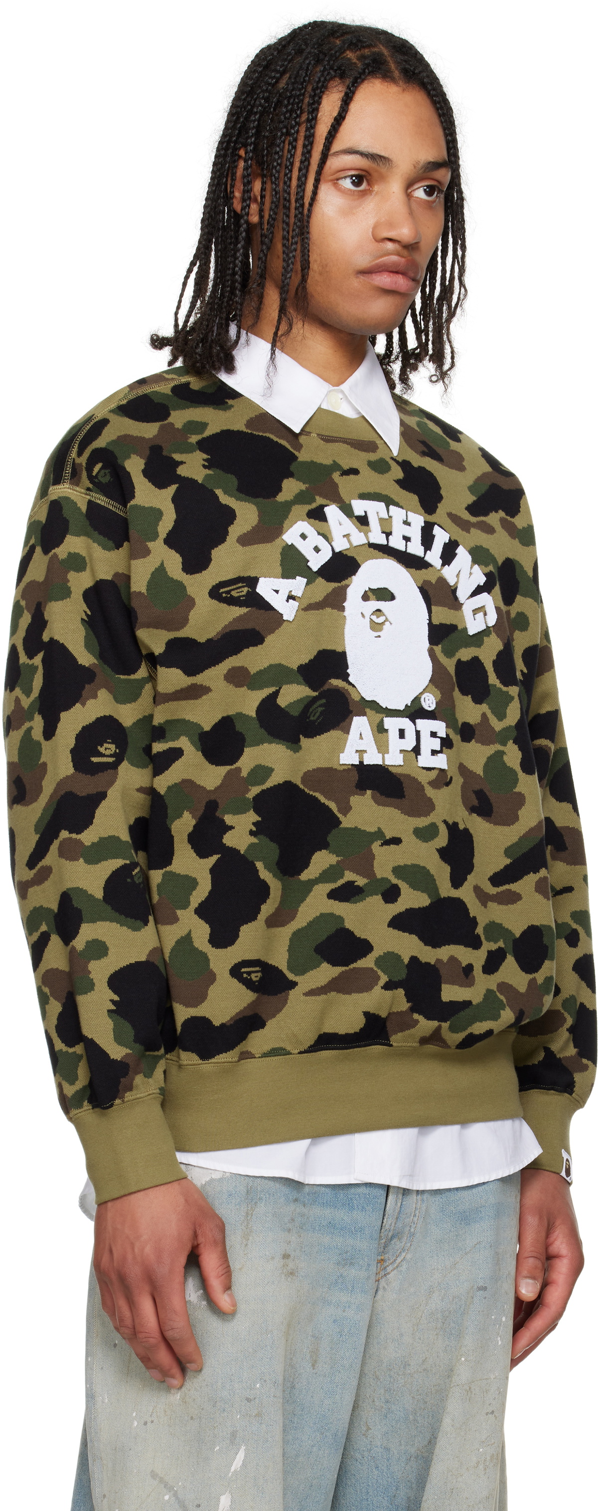 BAPE Green 1st Camo Jacquard College Sweatshirt A Bathing Ape