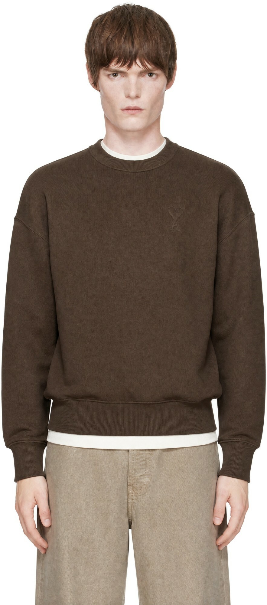 AMI Paris Brown Pintuck Shirt AMI