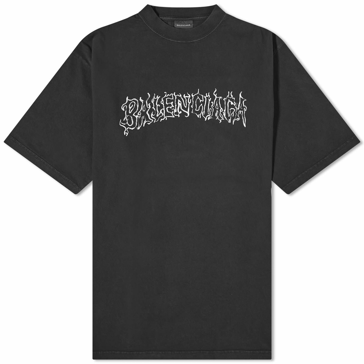 Balenciaga Men's Metal Logo Oversized T-Shirt in Faded Black/White