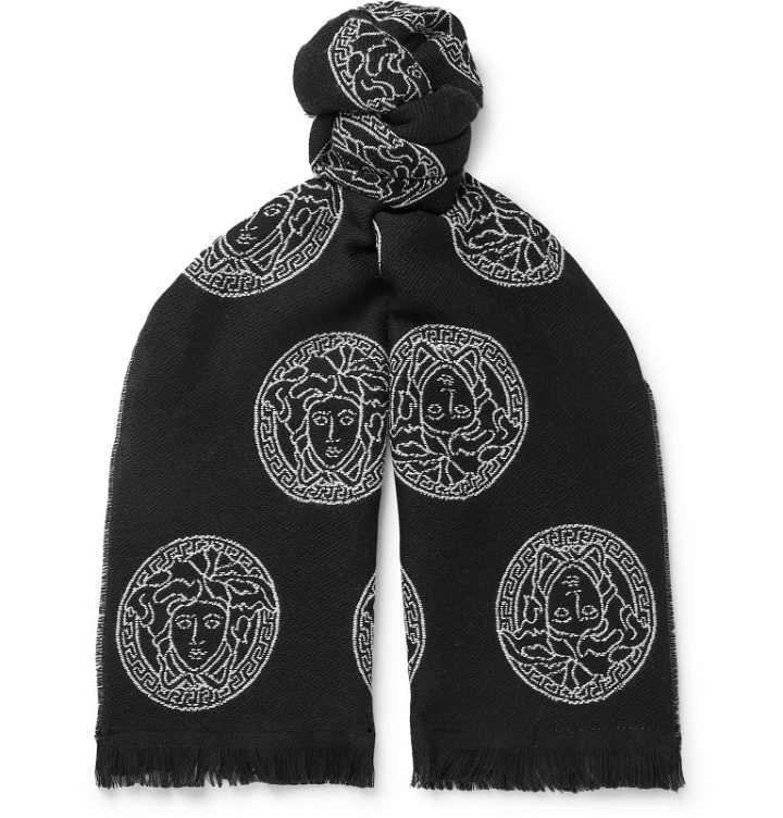 Photo: Versace - Logo-Embroidered Wool Scarf - Black