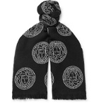 Versace - Logo-Embroidered Wool Scarf - Black