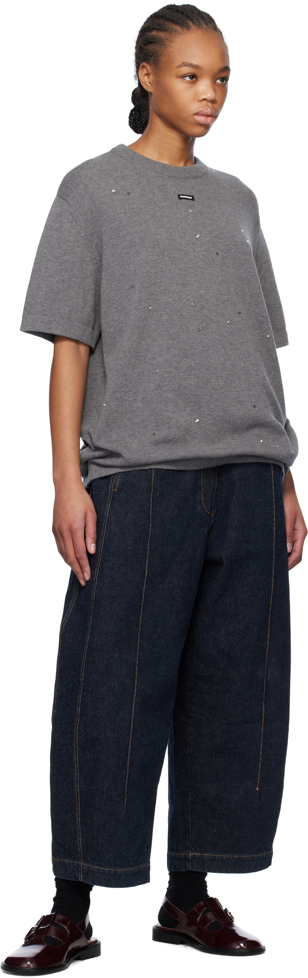 Cordera Gray Merino Wool Beaded T-shirt
