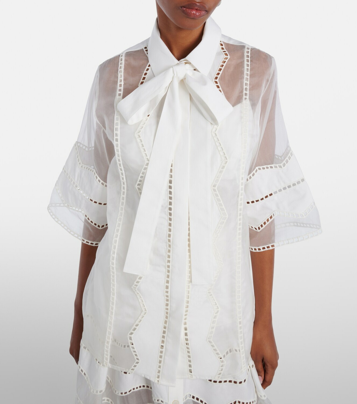 Elie Saab Tie-neck cotton and silk-blend blouse