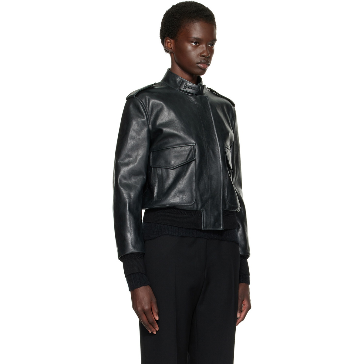 TOM FORD Black Natural Grain Leather Aviator Jacket