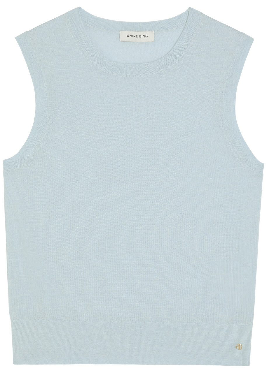 Anine Bing Moni Wool and Cashmere-blend Tank top Light Blue