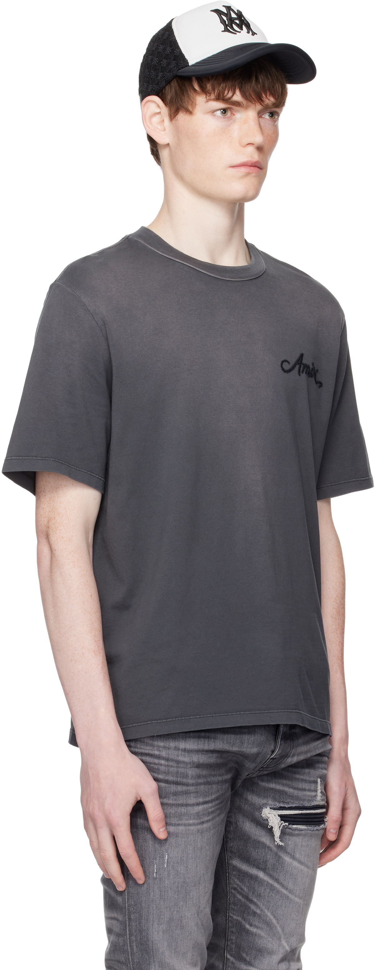 AMIRI Gray Bleach Bandana Patch T-shirt Amiri