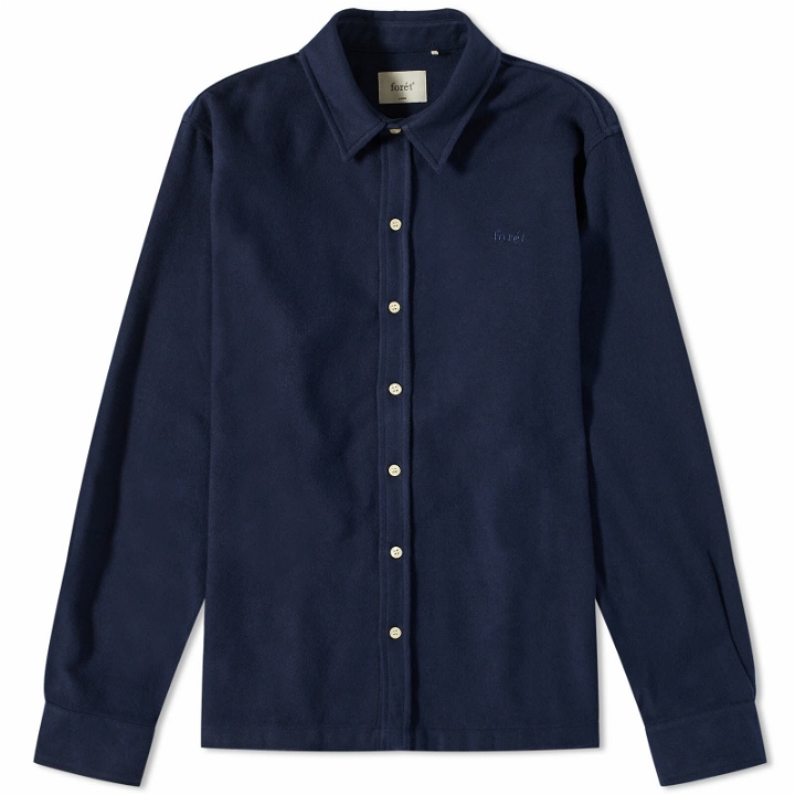 Photo: Foret Men's Slow Brushed Cotton Overshirt in Navy