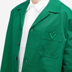 Valentino Men's V Detail Long Sleeve Open Collar Shirt in Basil Green