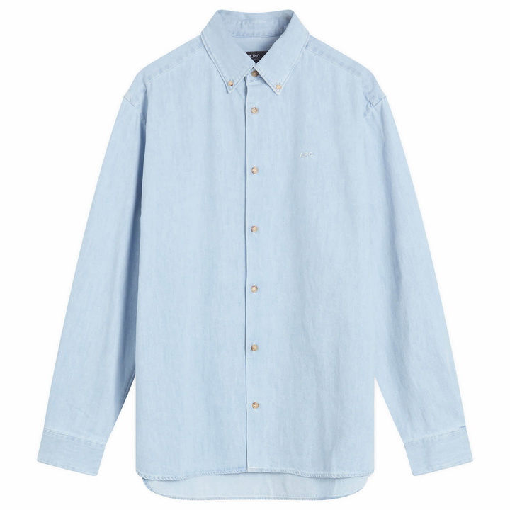 Photo: A.P.C. Men's Mathias Lighweight Denim Shirt in Pale Blue