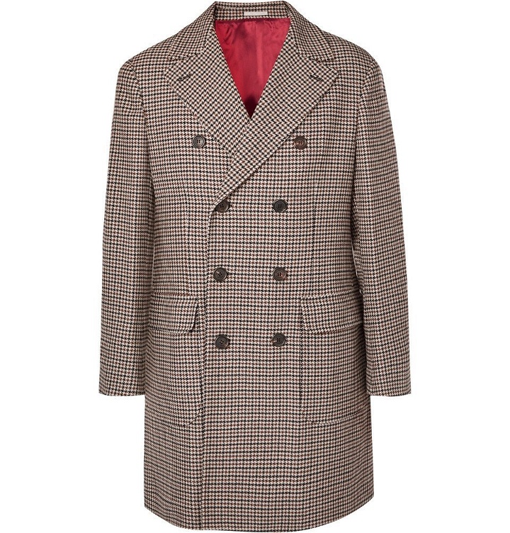 Photo: Brunello Cucinelli - Double-Breasted Houndstooth Wool and Cashmere-Blend Coat - Men - Brown