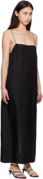 St. Agni Black 90s Silk Twill Slip Midi Dress