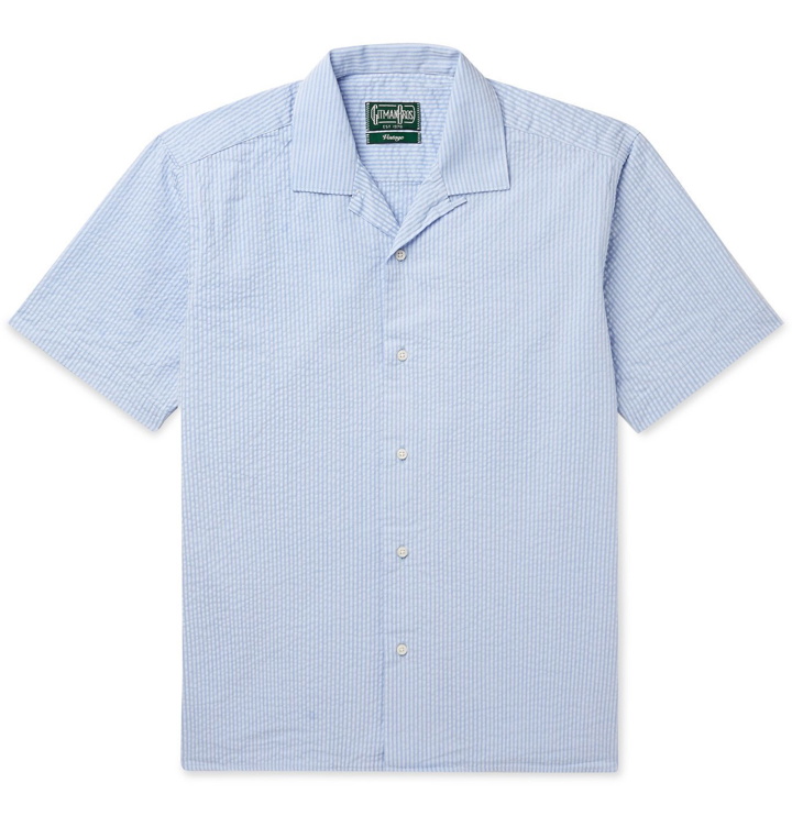 Photo: Gitman Vintage - Convertible-Collar Striped Cotton-Seersucker Shirt - Blue
