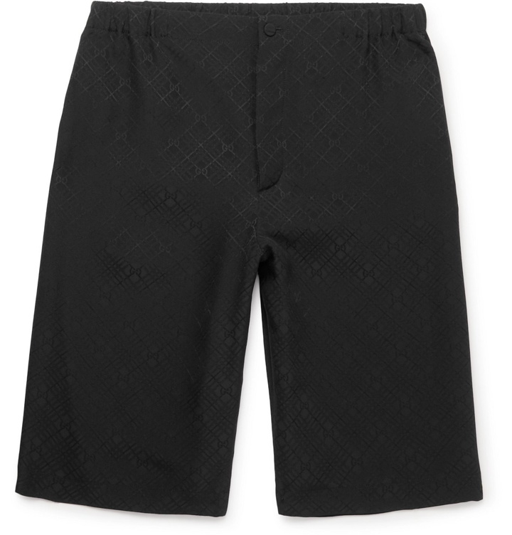 Photo: Gucci - Wide-Leg Logo-Jacquard Checked Silk-Crepe Shorts - Black
