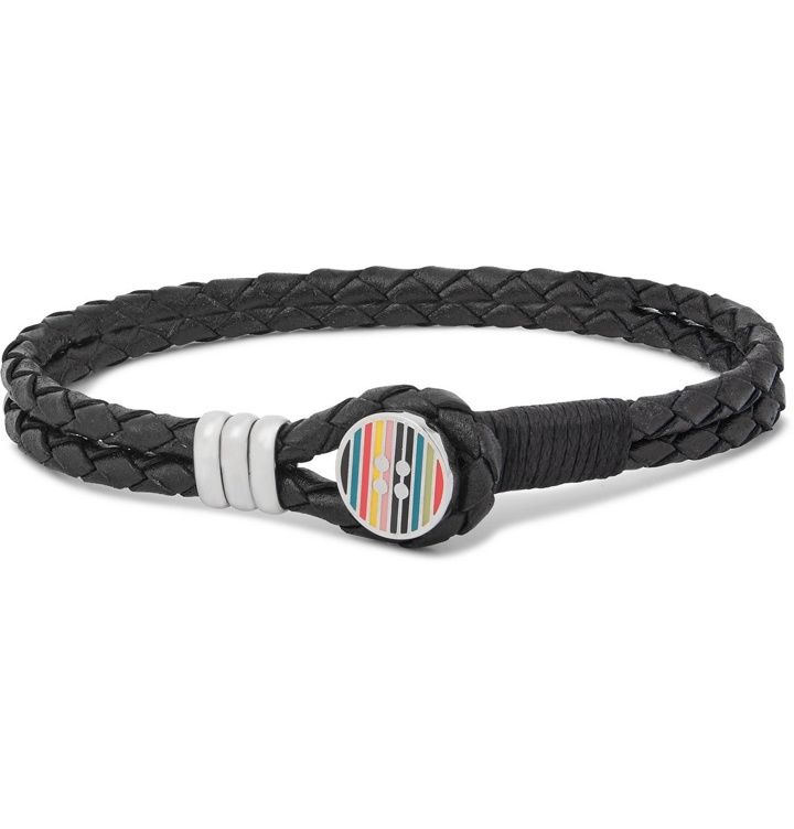 Photo: PAUL SMITH - Woven Leather and Silver-Tone Bracelet - Black