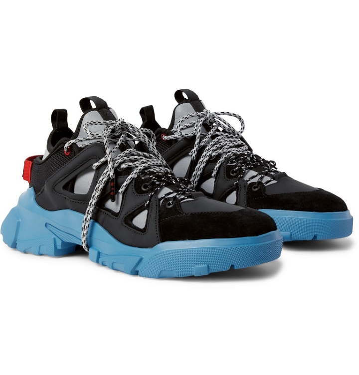 Photo: McQ Alexander McQueen - Orbyt Suede, Leather and Neoprene Sneakers - Blue