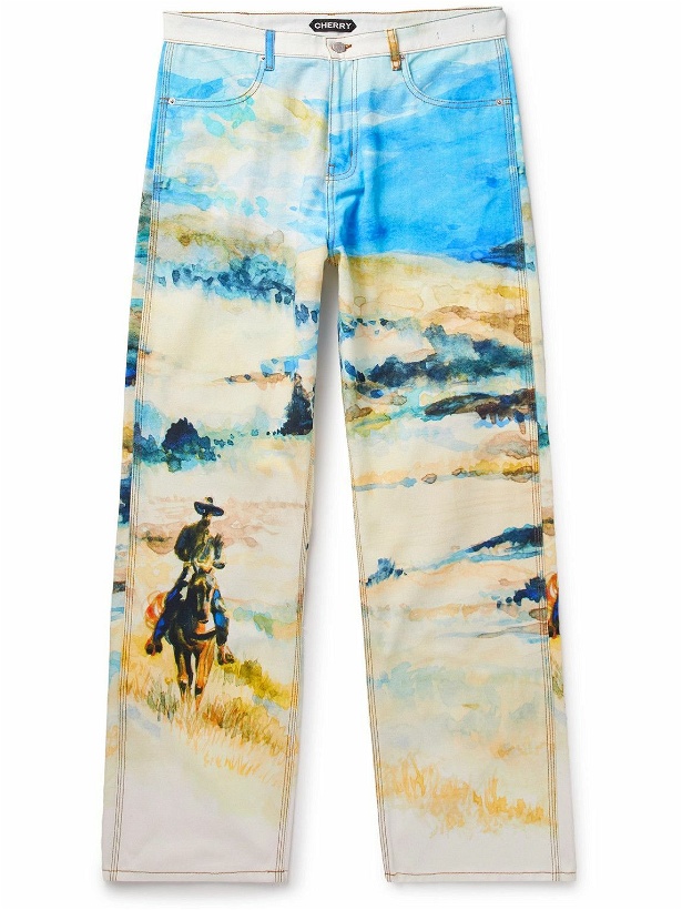 Photo: CHERRY LA - Mojave Cowboy Straight-Leg Printed Cotton-Canvas Trousers - White