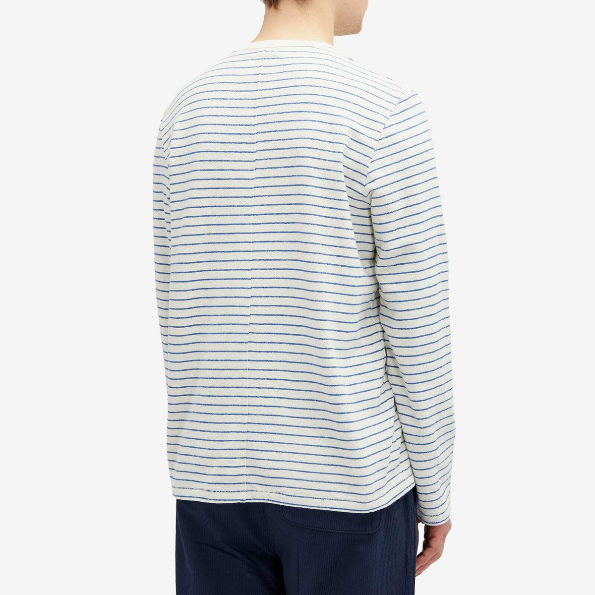 Folk Men's Long Sleeve Textured Stripe T-Shirt in Ecru
