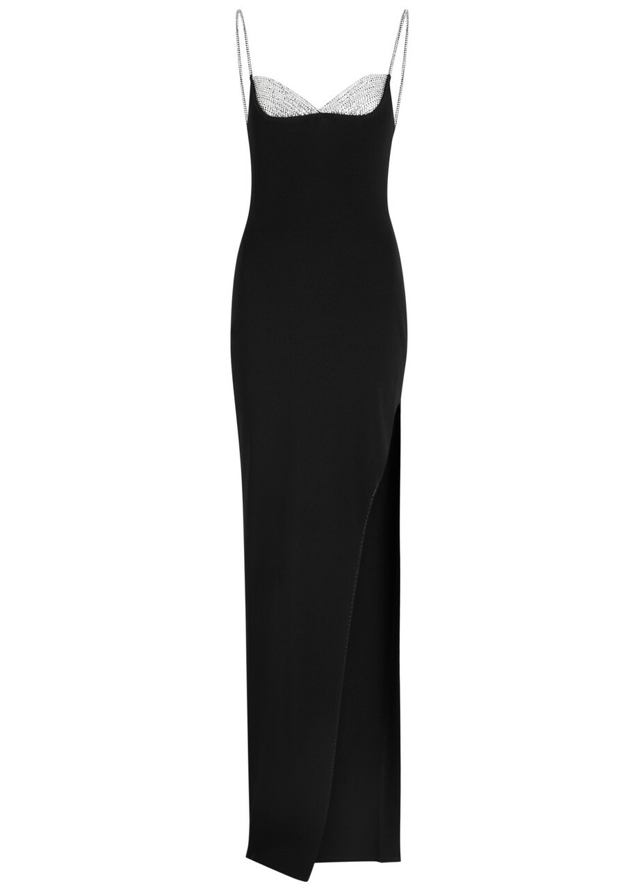 Balmain Crystal-embellished Stretch-knit Gown Black And Silver Balmain
