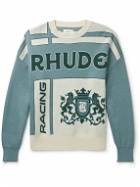 Rhude - Palm Jacquard-Knit Pima Cotton and Cashmere-Blend Sweater - Blue