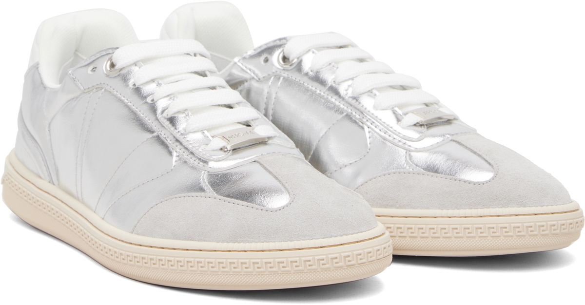 Versace Silver Greca Court Metallic Sneakers