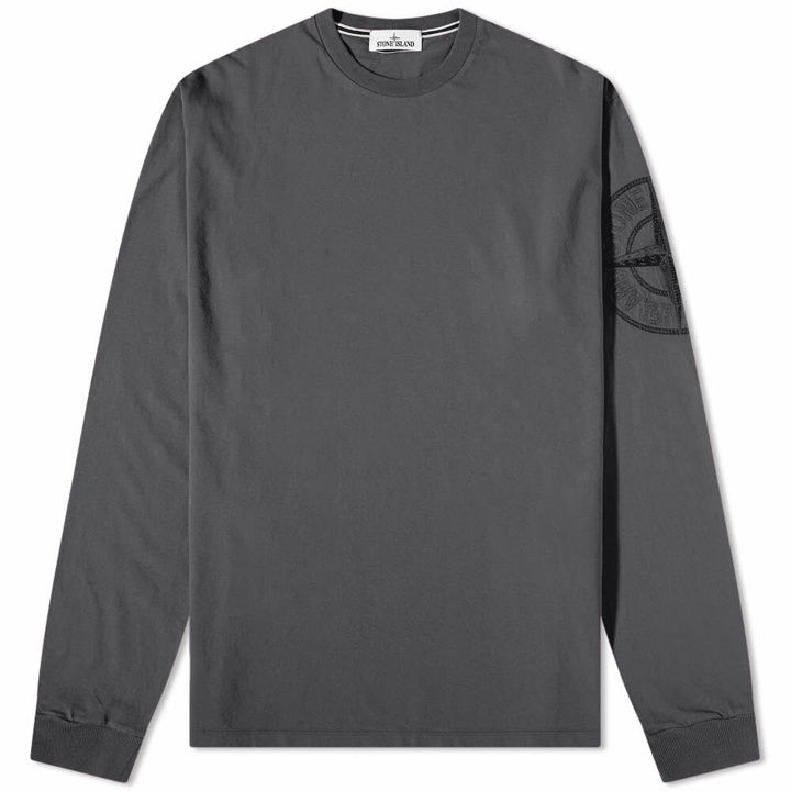 Photo: Stone Island Men's Long Sleeve Total Sleeve Logo T-Shirt in Charcoal