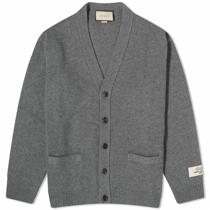 Photo: Gucci Men's Cashmere Patch Logo Cardigan in Grey