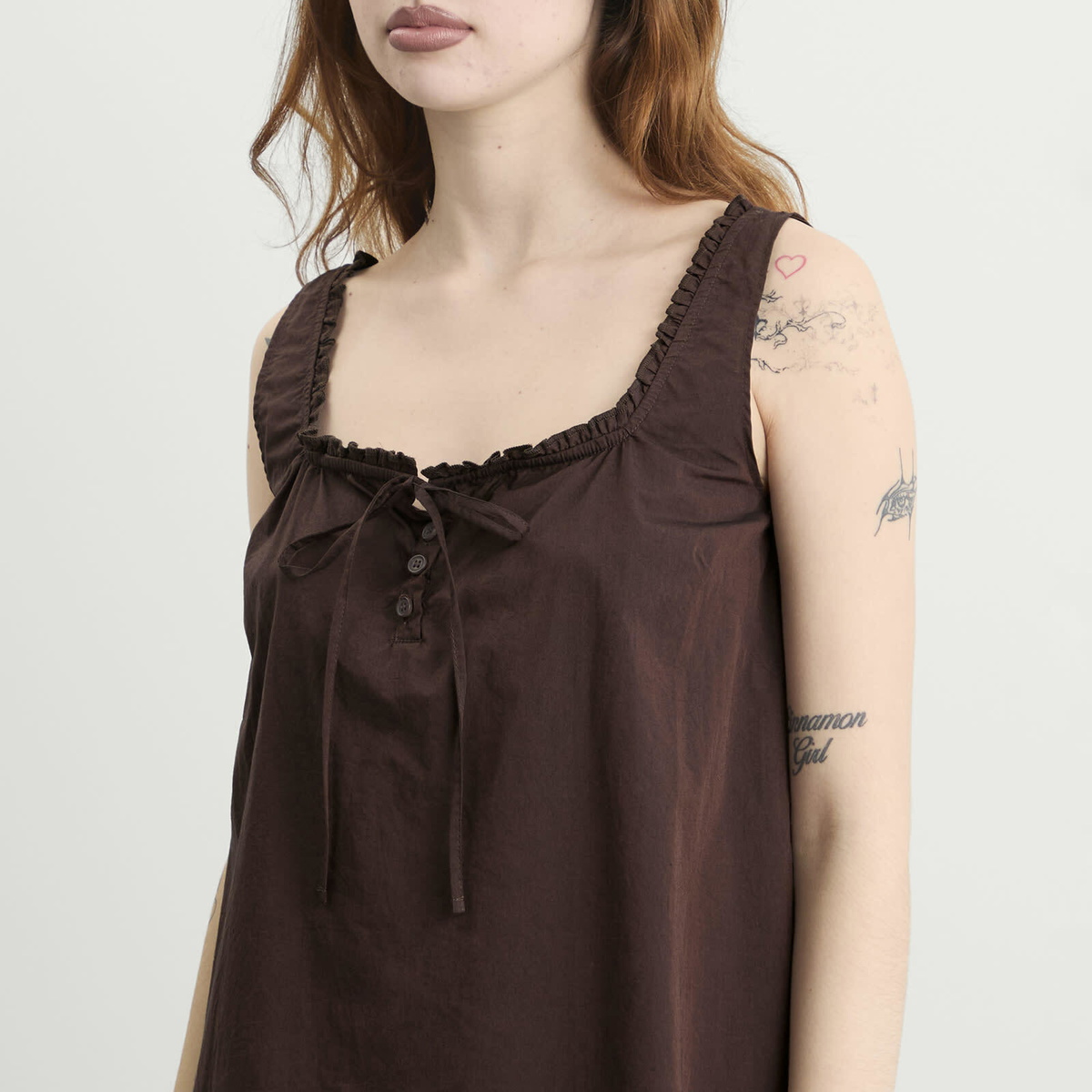 Deiji Studios Women's Button Frill Mini Dress in Umber