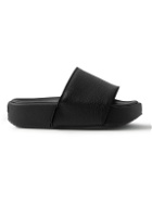 Y-3 - Grosgrain-Trimmed Leather Slides - Black