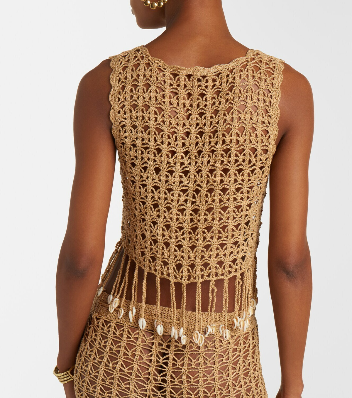 Anna Kosturova Crochet fringed cotton crop top