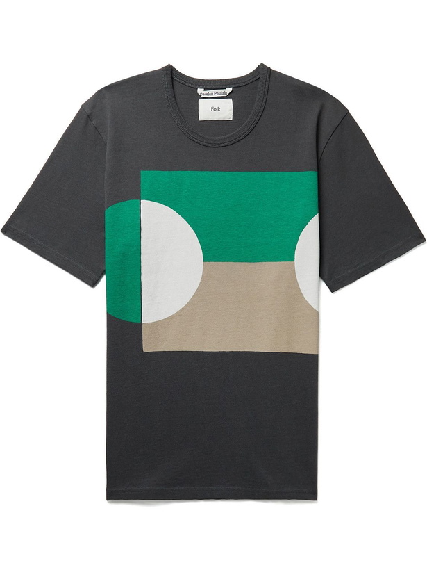 Photo: Folk - Damien Poulain Logo-Appliquéd Printed Organic Cotton-Jersey T-Shirt - Gray