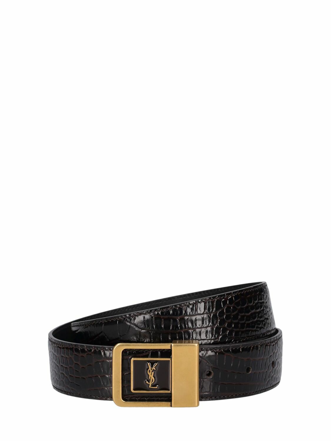 SAINT LAURENT - 30mm Boucle La 66 Embossed Leather Belt