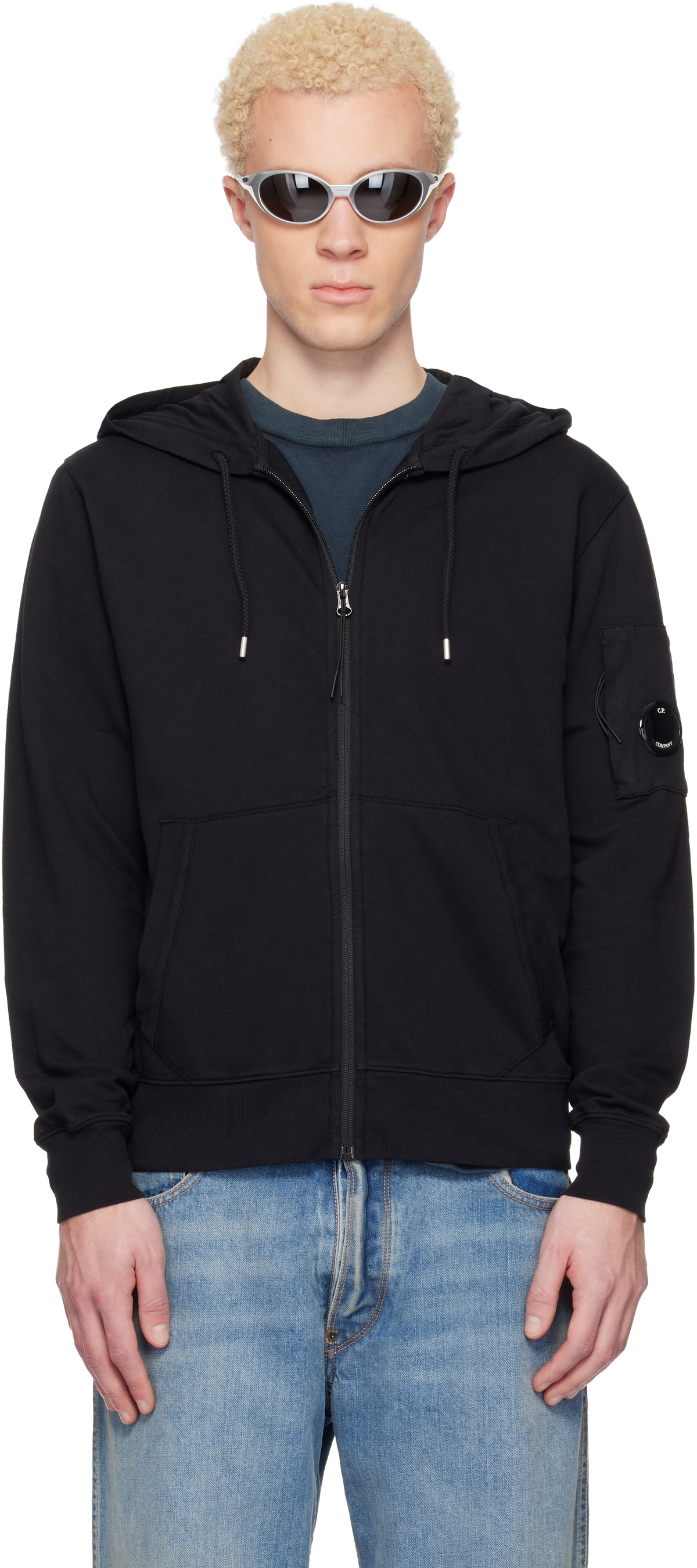 C.P. Company Black Light Fleece Zip Lens Hoodie