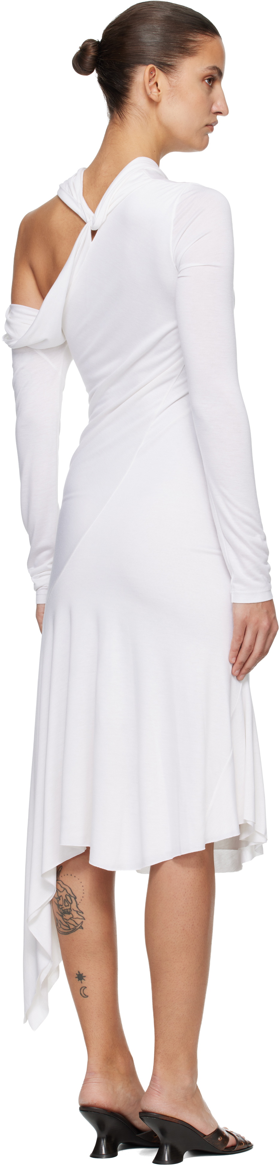 AARON ESH White Jersey Twist Strap Midi Dress