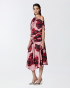 Pinko Fade Effect Midi Dress With Floral Print And Draping Pink/Red