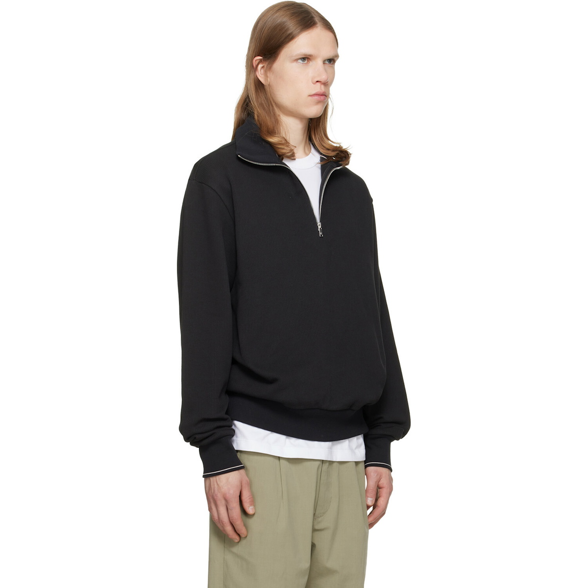 BOSS Black Zipper Neck Structured Cotton Sweatshirt