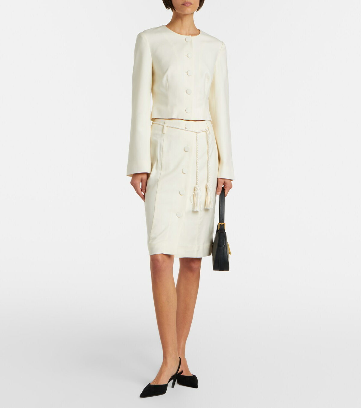 Posse Elspeth belted wool midi skirt