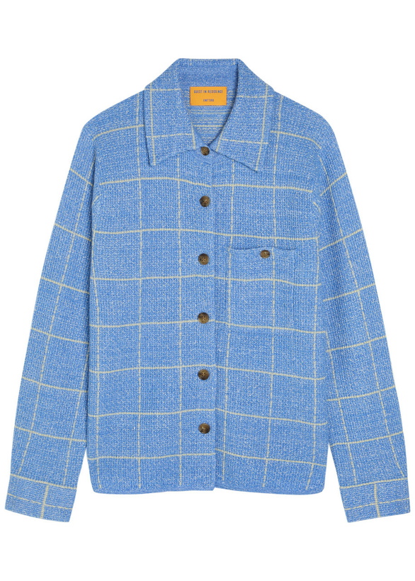 Photo: Guest In Residence Dylan Plaid Cashmere and Linen-blend Shirt Light Blue