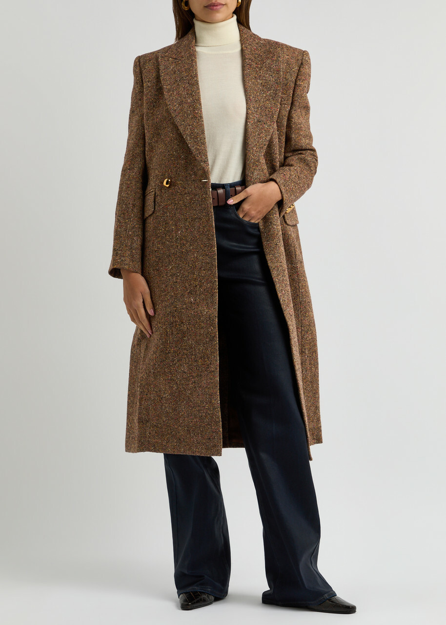 Zimmermann Illustration Hourglass Double-breasted Wool-blend Coat Brown