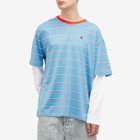 Acne Studios Men's Eeve Stripe Double Sleeve T-Shirt in Sea Blue