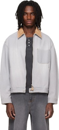 Solid Homme Gray Leather Collared Denim Trucker Jacket